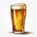 Simple vector illustration, glass filled with beer, hand drawing, white background. Fresh beer. Flat Style. Royalty Free Stock Photo