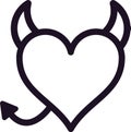 Simple vector illustration of a heart with devil horns and tail symbolizing a bad romance, toxic love, or a difficult Royalty Free Stock Photo