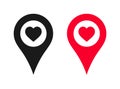 Location marker map pin pointer with heart icon