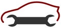 Simple vector illustration of a modern aerodynamic car with wrench key as wheels which can be used as a logo for vehicle repair se