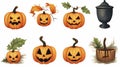 simple vector illustration set, halloween decoration isolated on a whilte background. Decorative elements for Halloween party Royalty Free Stock Photo