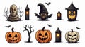 simple vector illustration set, halloween decoration isolated on a whilte background. Decorative elements for Halloween party. Royalty Free Stock Photo