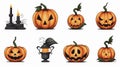 simple vector illustration set, halloween decoration isolated on a whilte background. Decorative elements for Halloween party Royalty Free Stock Photo