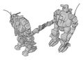 Simple vector illustration of two grey robots shaking hands