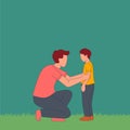 Simple Vector illustration of a young father giving some wise advice talk to his son at home, family life. Happy parenting concept Royalty Free Stock Photo