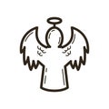 Simple vector line art Christmas icon of an angel figure with a halo