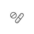 Simple vector line art outline icon of different tablets and pills