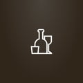 Simple vector line art sign of a bottle, goblet and glass for alcoholic beverages