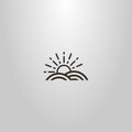 Simple vector line art sign of sun that rise above the land plot