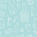 Simple vector line background about travel. Seamless pattern for wrap, package, scrapbooking. Royalty Free Stock Photo