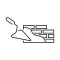 Simple vector linear illustration of a brick wall and a construction wizard, a flat line icon and trowel and wall build