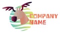Simple vector logo design of a moose head inside colorful bubble next to a blank text space Royalty Free Stock Photo