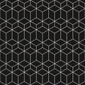 Simple vector minimal seamless pattern with hexagonal lattice, cubic linear grid. Black and white geometric texture with thin Royalty Free Stock Photo