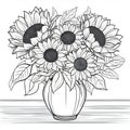 simple vector monochrome coloring page depicting sunflowers in a vase ai generated