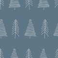 Simple vector pattern with conifers on dark blue Royalty Free Stock Photo