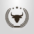 Simple vector pictogram of the bull head in the laurel wreath