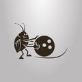 Simple vector pictogram of cartoon beetle with a bowling ball