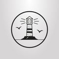 Simple vector pictogram of lighthouse and seagulls in a round frame