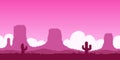 simple vector pixel art horizontal illustration of pink maroon landscape of the Great American Desert with rocks and cacti