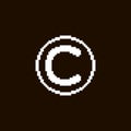 Simple vector pixel art illustration of white copyright symbol on black background