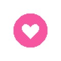 Simple vector pixel art round icon of pink with white heart inside Royalty Free Stock Photo