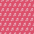 Vector pixel art seamless pattern of abstract white musical note on a pink background