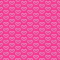 Simple vector pixel art seamless pattern of cartoon cute white heart shape made of hearts on pink background