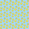Vector pixel art seamless pattern of cartoon yellow joyful and playful emoticons
