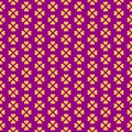 Vector pixel art seamless pattern of minimalistic abstract flower of four heart-shaped petals tile on velvet violet backgro