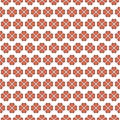 Vector pixel art seamless pattern of minimalistic abstract red flower of four heart-shaped petals on white background