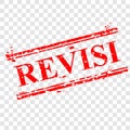 Simple Vector, Rectangle Red Grunge Rubber Stamp, Revisi, Revision in indonesia Language, at transparent effect background Royalty Free Stock Photo
