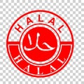 Simple Vector Red Circle Stamp Sign Halal, allowed to eat and drink in islam people, at transparent effect background