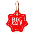 Simple Vector Red Star Rounded Corner Tag with Big Sale text, White dash outline, soft shadow Royalty Free Stock Photo