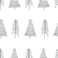 Simple vector pattern with black winter conifers