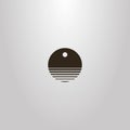 Simple vector round negative space sign of abstract water waves under the sun or moon