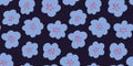 Simple vector seamless pattern with blue spring flowers on bkack. Ditsy flowers pattern