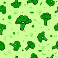 Simple vector seamless pattern hand draw sketch, three brocoli for wrapping paper, background, curtain, etc