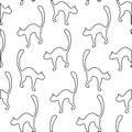 Simple vector seamless pattern of outline drawing cats. World cat day. Wrapping or textile design