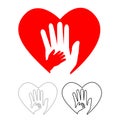 Simple Vector Set 3 Adult Hand and Baby Hand at Love Shape Royalty Free Stock Photo