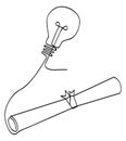 simple vector sketch certificate and bulb lamp single one line art, continuous Royalty Free Stock Photo