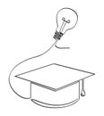 simple vector sketch graduation cap and bulb lamp single one line art, continuous Royalty Free Stock Photo