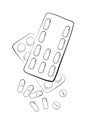 Simple vector sketch top view, stack of pills and capsules