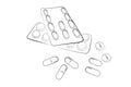 Simple vector sketch top view, stack of pills and capsules