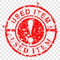 Simple Vector, streak Circle red rubber stamp, Used Item at transparent effect background Royalty Free Stock Photo