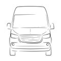 Simple vector technical drawing of a larger van. White background, front view. Royalty Free Stock Photo
