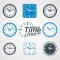 Simple vector wall clocks with stylized clockwise. Business time Royalty Free Stock Photo