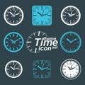 Simple vector wall clocks with stylized clockwise. Business time Royalty Free Stock Photo