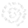 Simple vector of white blank papers flying in the spiral motion in the wind on white background