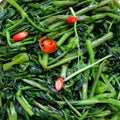 Simple vegan food for vegetarian meal, water spinach fry with cooking oil Royalty Free Stock Photo