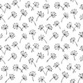 Simple vegetative seamless pattern in vector. Black silhouettes of stylized plants on a white background Royalty Free Stock Photo